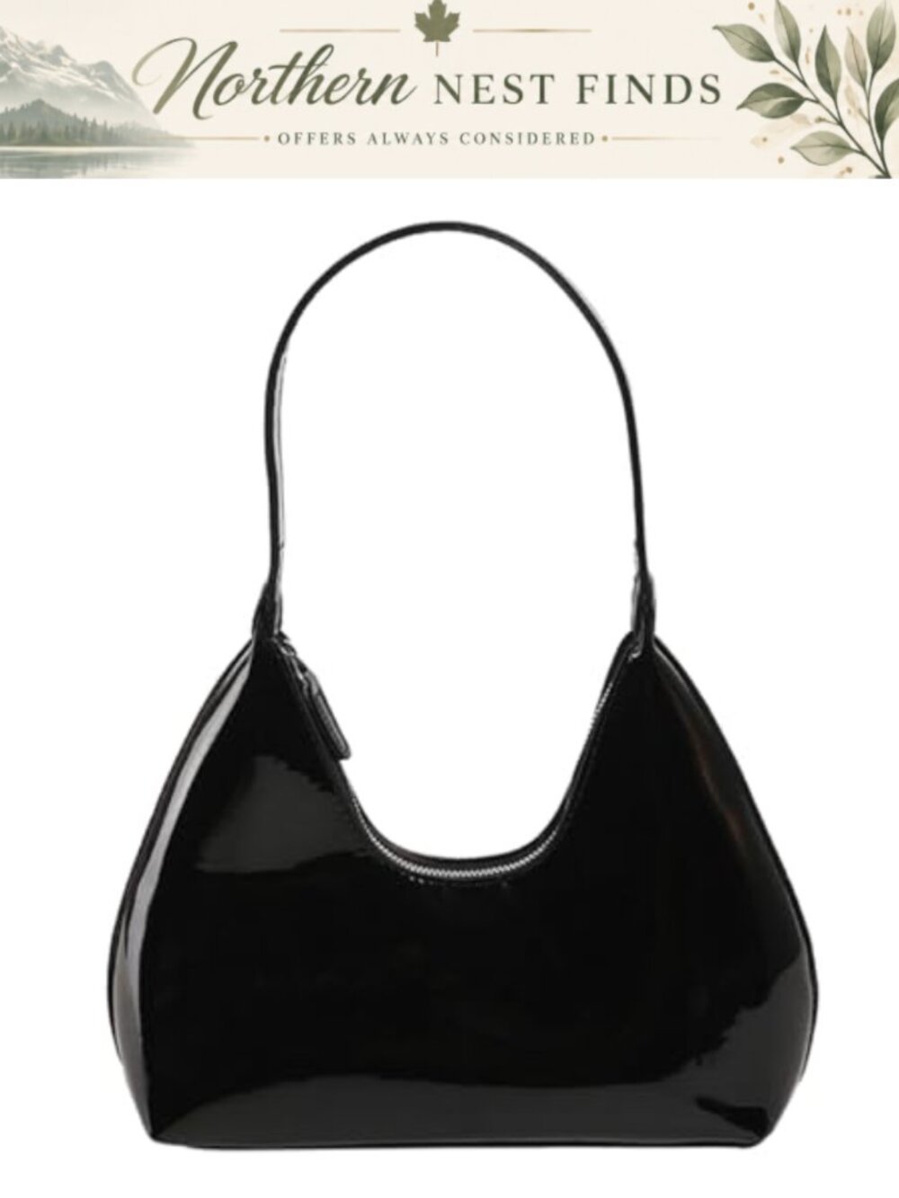 Patent Vegan Leather Hobo Handbag Crescent Purse